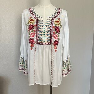 Solitaire Embroidered White Boho Top
